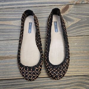 Prada Woven Ballet Flats Crafted From Leather in a Brown & Black pattern Size 36